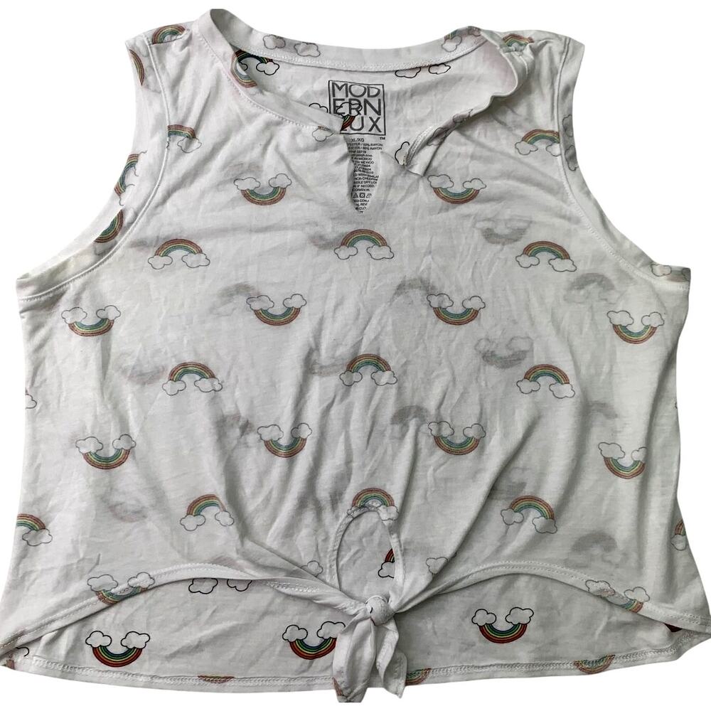 Modern Lux Juniors XL Rainbows All Over Tank Top Tee Shirt Tie Front Cropped
